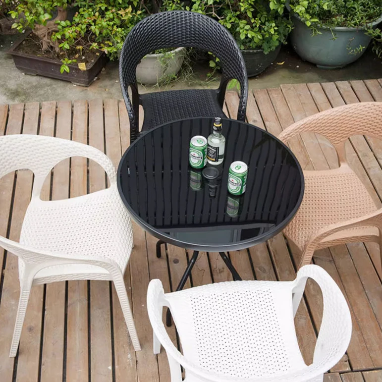 Custom waterproof sunscreen leisure cafe reception rattan woven negotiating chair