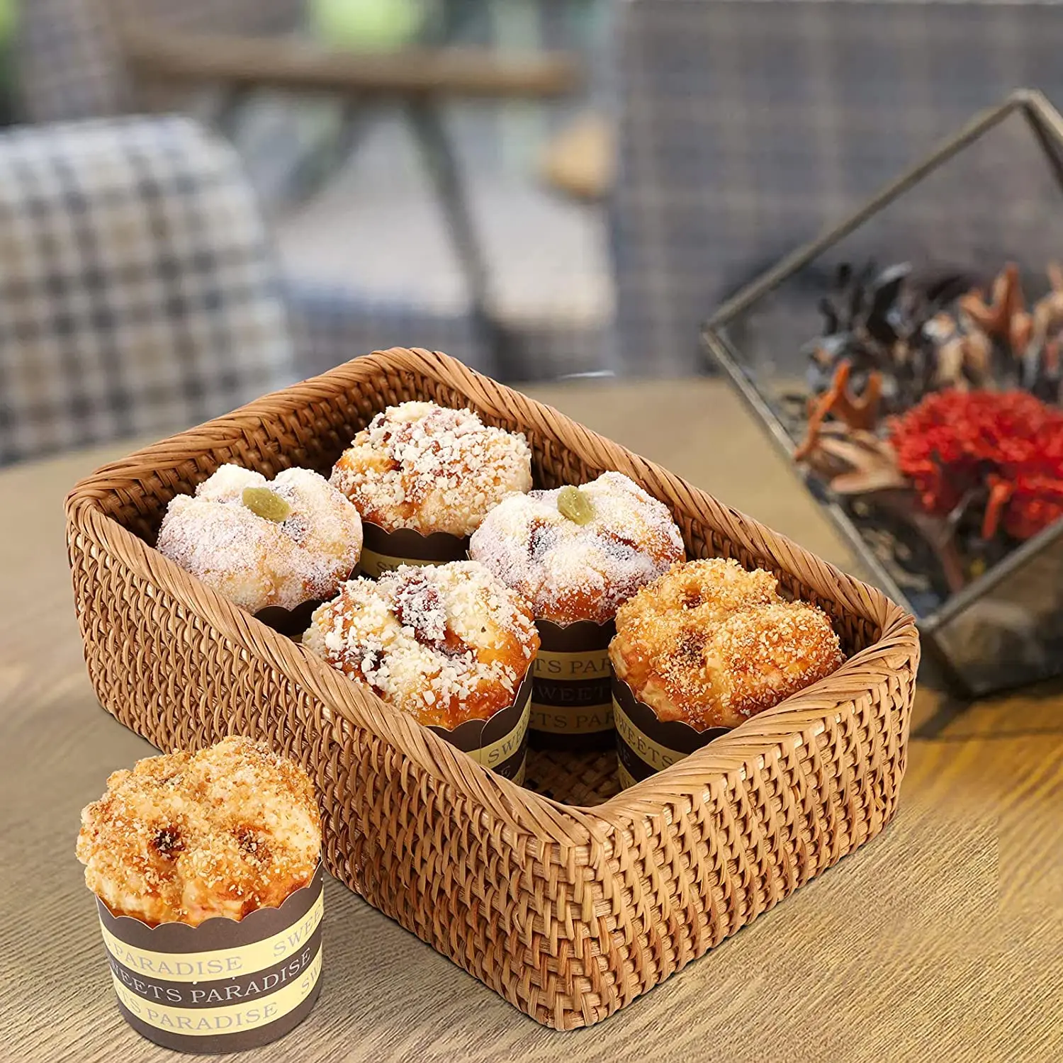 Wholesale High Quality Rattan Woven Baskets 100% Natural Handmade Woven Fruit Bread Rectangular Wicker Basket for Organizer