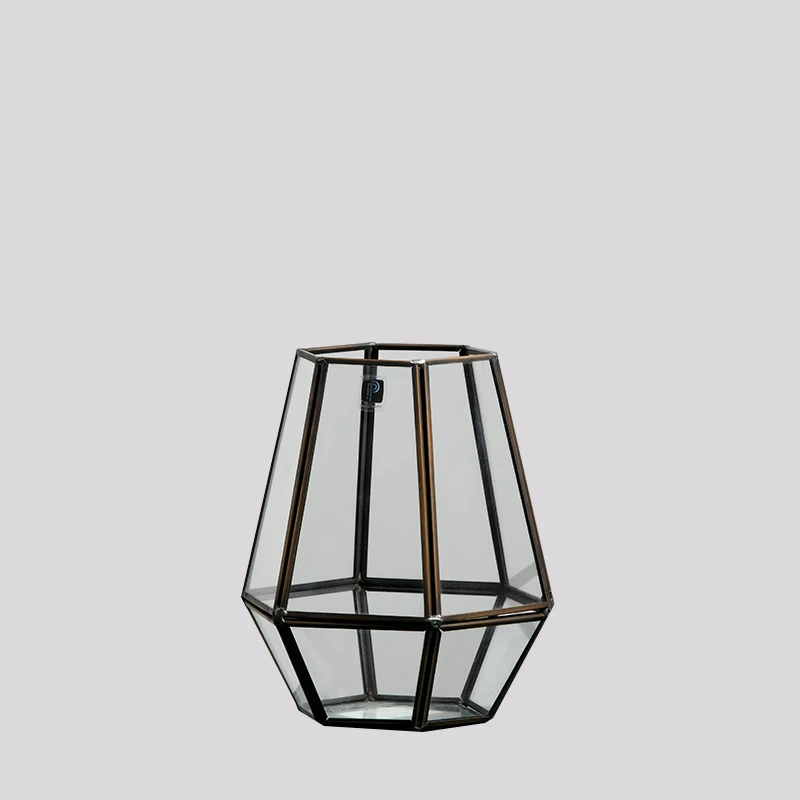 Home decoration Chinese factory clear glass flower vase clear plant container hanging geometric glass terrarium