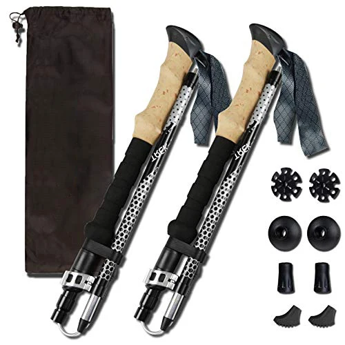 Trekking Hiking Poles Collapsible Folding Walking Sticks Strong Lightweight Aluminum 7075 Adjustable Quick Flip-Lock Foldable