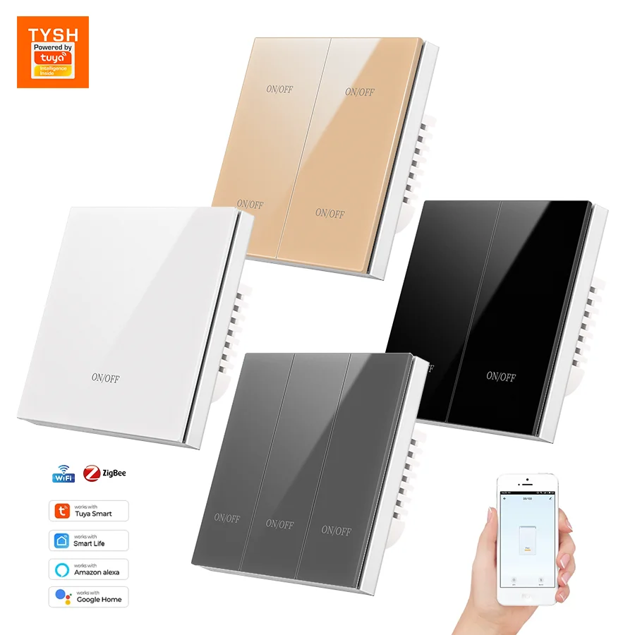TYSH Eu 1/2/3/4/6 Gang Smart Life Home House Button Smart Switch Tuya Wifi Wireless Remote Led Light Tuya Wall Switch