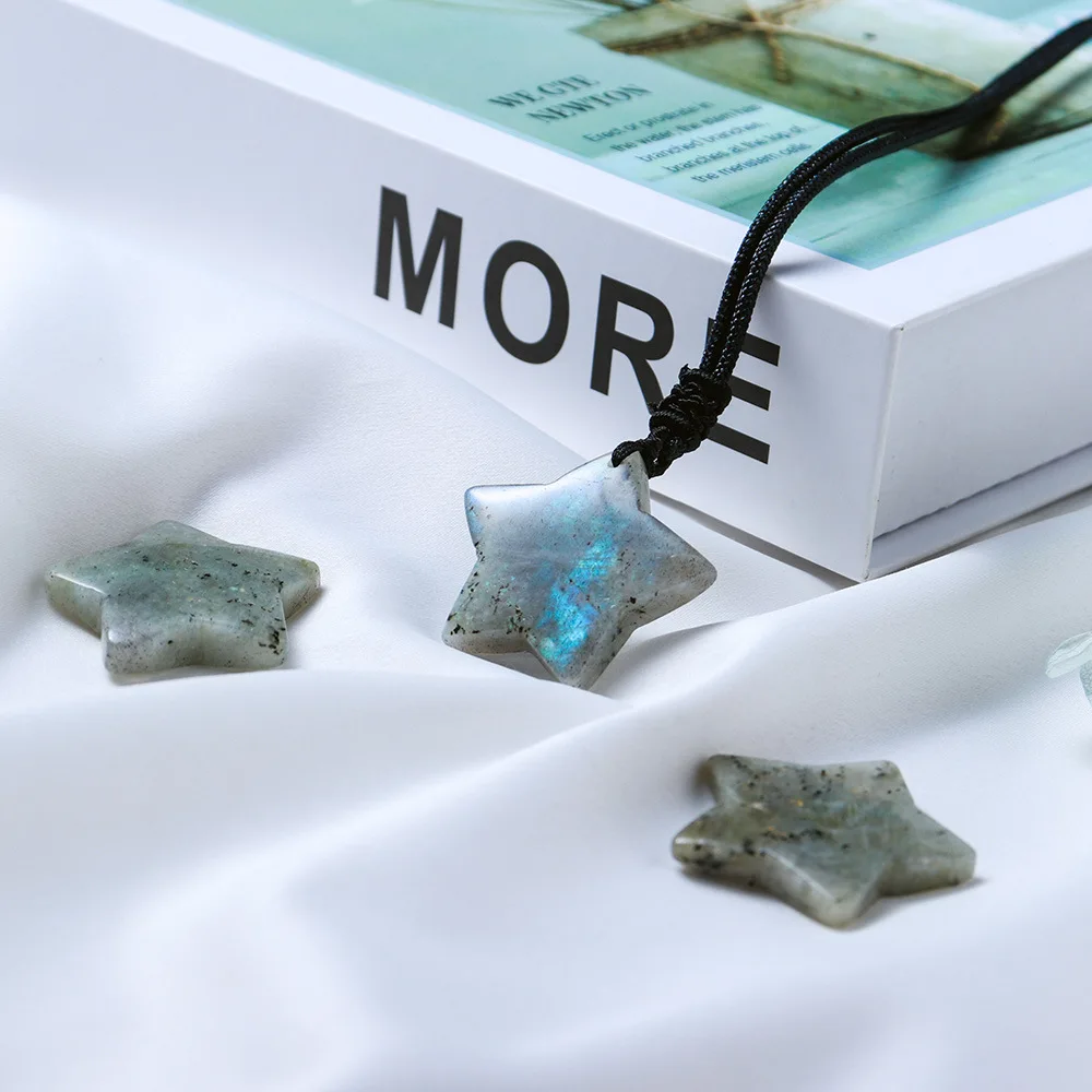 3cm Star Shape Carved Labradorite  Necklace Gemstone Natural Labradorite  Pendant Hand Carved Tiny Gemstone Pendant