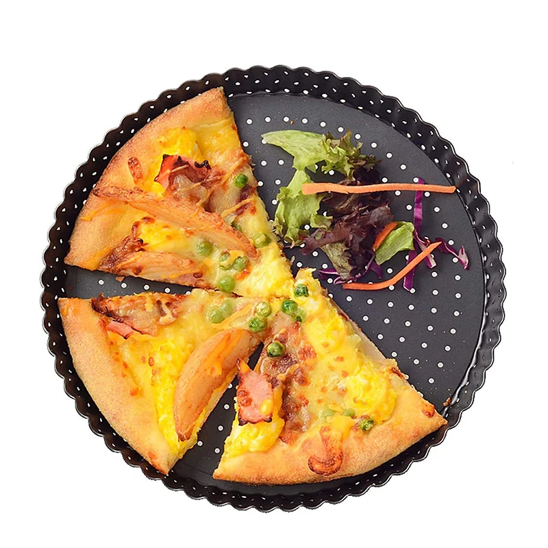 
Black Round Removable Bottom Nonstick Carbon Steel Bakeware 9 inch Pizza Pan Baking Tray with Holes 