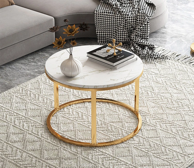 Wholesale Luxury Minimalist Top Marble Texture Wrought Iron Office Home Living Room Furniture Coffee Table for Home