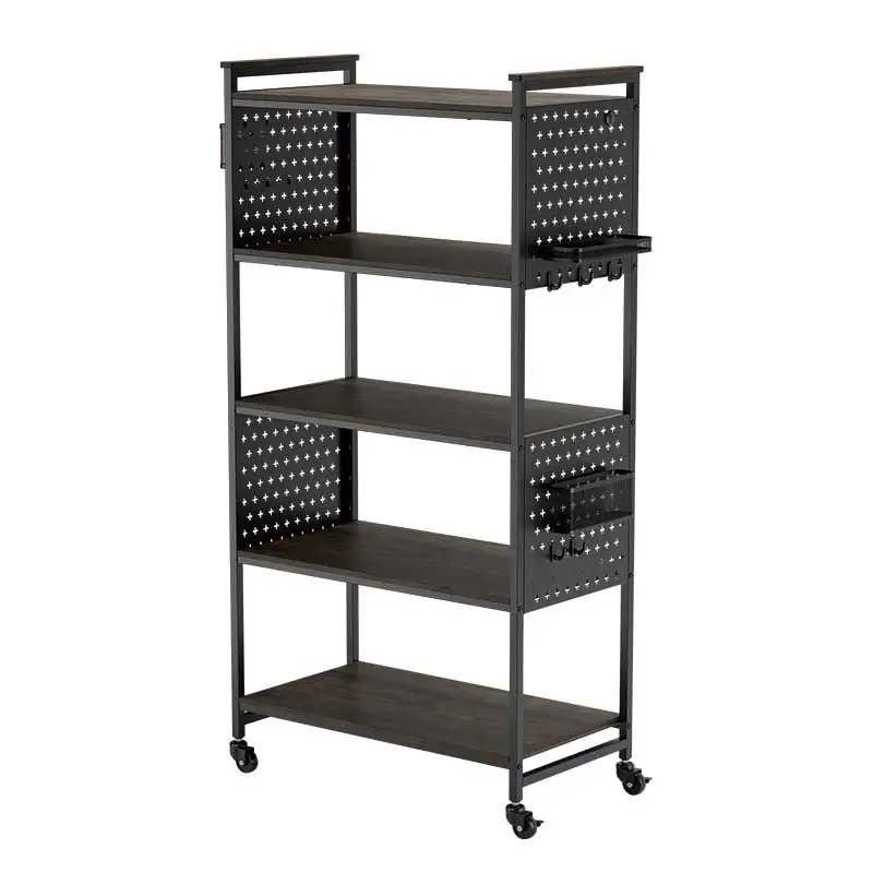 Kitchen Storage Shelf Rack Kitchen Bakers Rack Coffee Bar Table Microwave Stand With DIY Pegboard