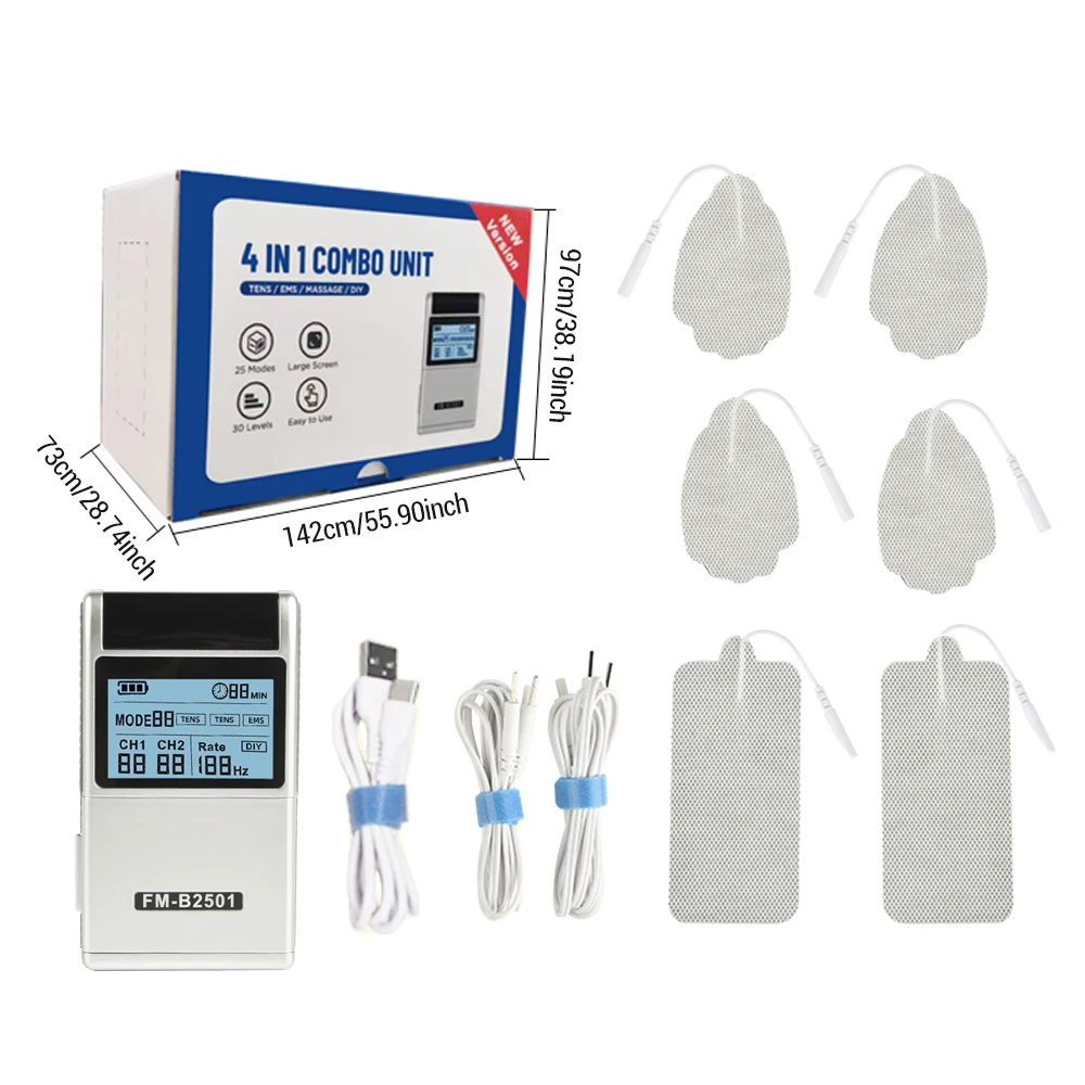 USB Rechargeable Electric Dual Channel EMS Pulse Body Massager TENS Unit Muscle Stimulator Machine