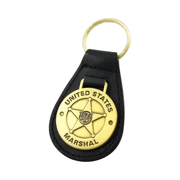 Blank Leather Key Fob Chain Car Keychain with Metal Badge