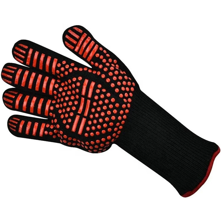 Sturdyarmor Black Dotted Silicone Cooking Kitchen Oven Barbecue Heat Resistant BBQ Gloves 1472F Aramid Grill Cooking Gloves