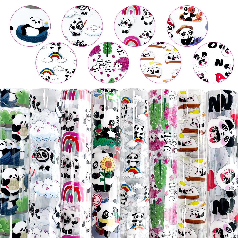 0.5 mm Customized Transparent Substrate Colorful Panda Printed Super Clear Vinyl for Waterproof Cosmetic Bags Hair Bows Crafts