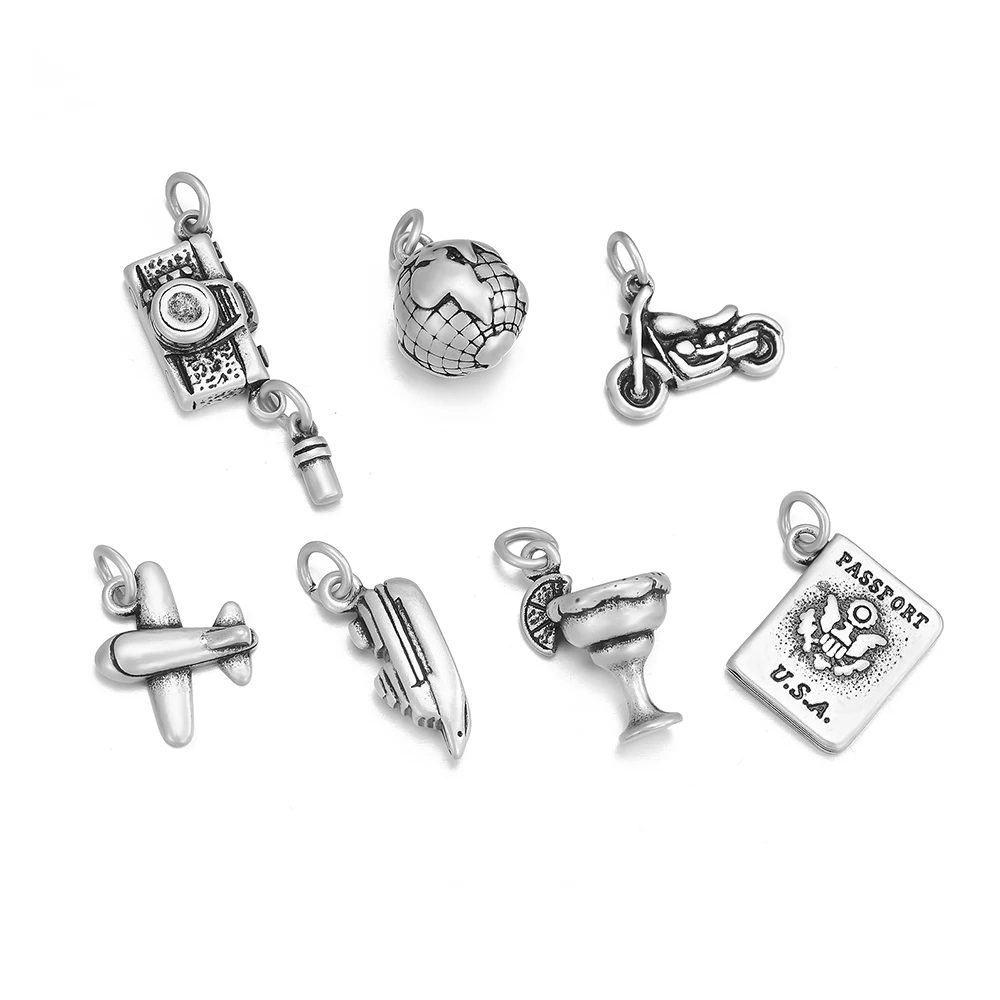 Wholesale 316 l stainless steel airplanes boats cameras earth motorcycles shaped designer DIY jewellery small charms bulk