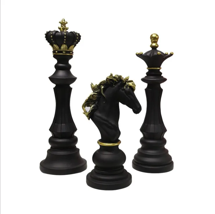 Resin Classic Large Chess Decoration Three Pack Chess King Queen Knight Statue Sculpture