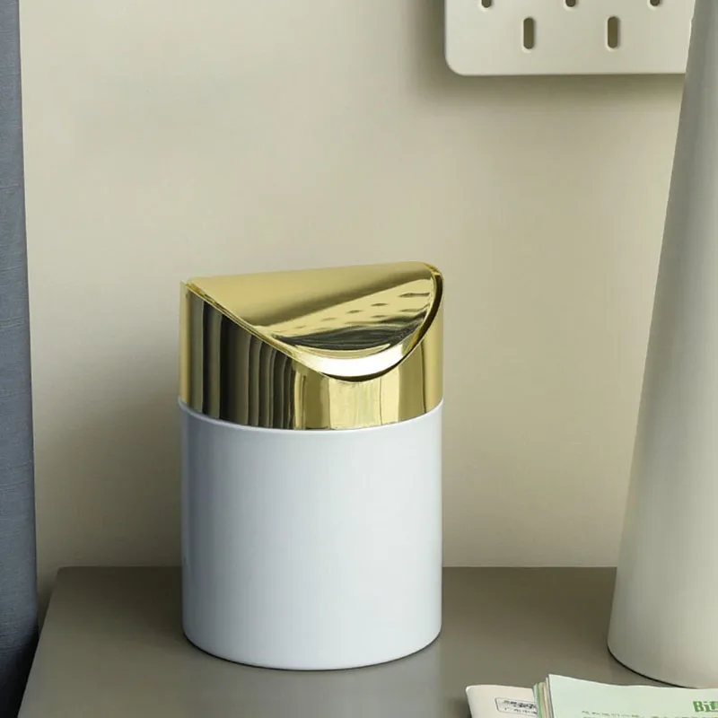 Desktop Trash Can Light Luxury Household Mini Clamshell Paper Basket Office Garbage Collection Bucket Creativity