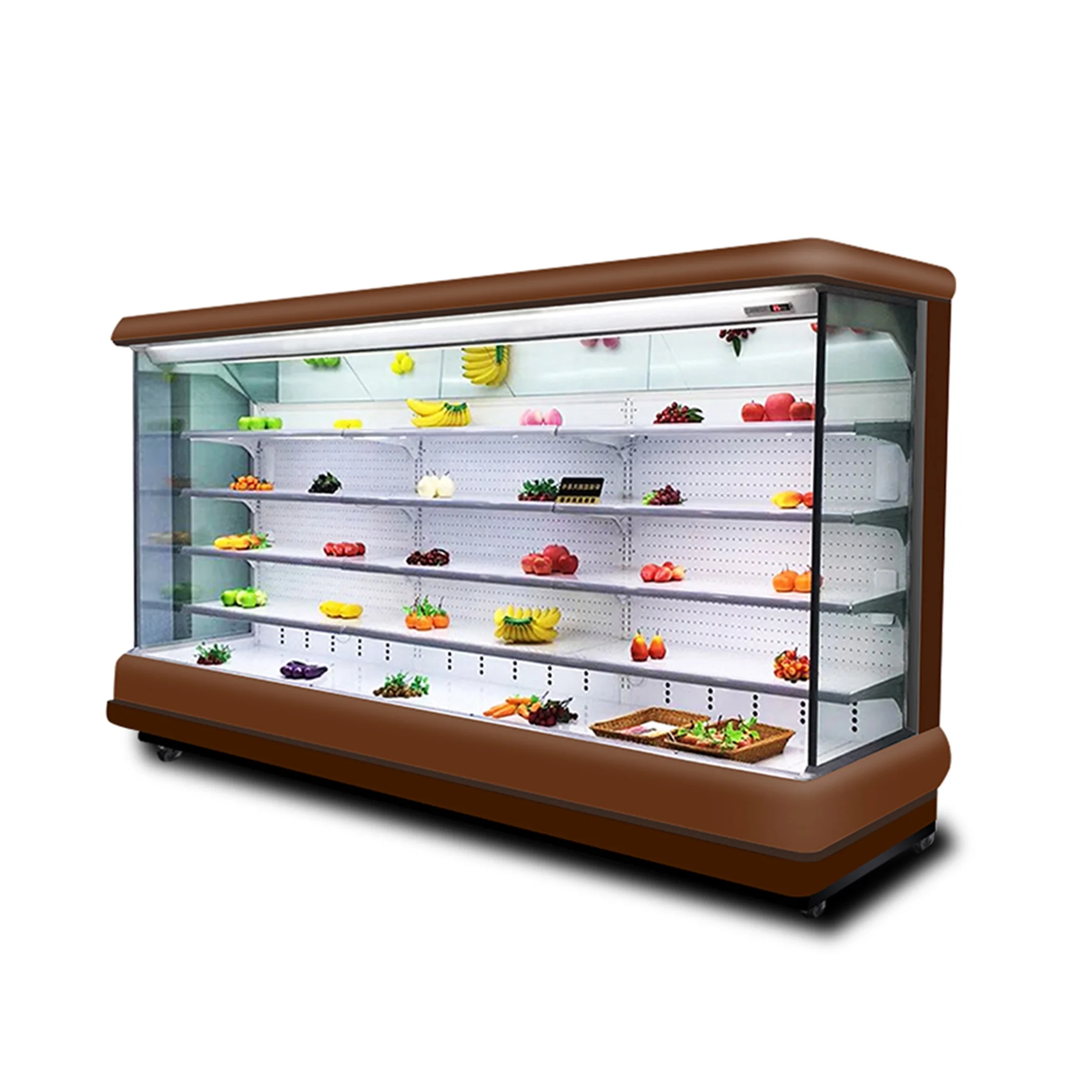Supermarket Vertical Display Fridge Open Showcase Air Curtain Refrigerator Fruits Single-Temperature Compressor LED Chiller