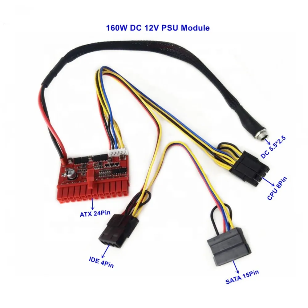 Блок питания для компьютера 160 Вт 12 В 24 контакта ATX PICO PSU (Разъем 5 5*2 мм) красный Mini ITX в