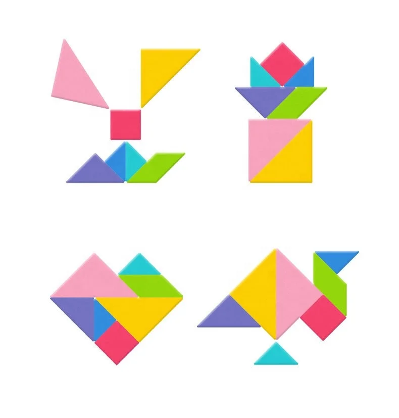 Wooden Tangram Jigsaw Puzzle Colorful Square IQ Game Brain Teaser Intelligent Educational Kids Toys