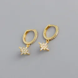 Shiny Star Zircon Hoop Earrings 18K Gold 925 Sterling Silver Earring Women Fashion Jewelry