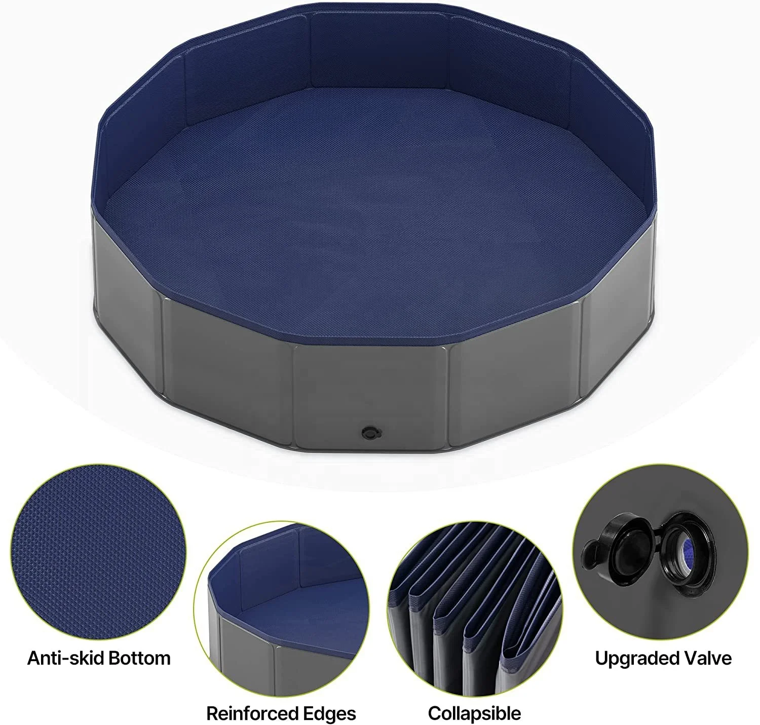 Nibao Foldable Dog Pool for Large Dogs, Portable Hard Plastic PVC Pet Bathing Tub, Outdoor Collapsible Swimming Pool for Pets