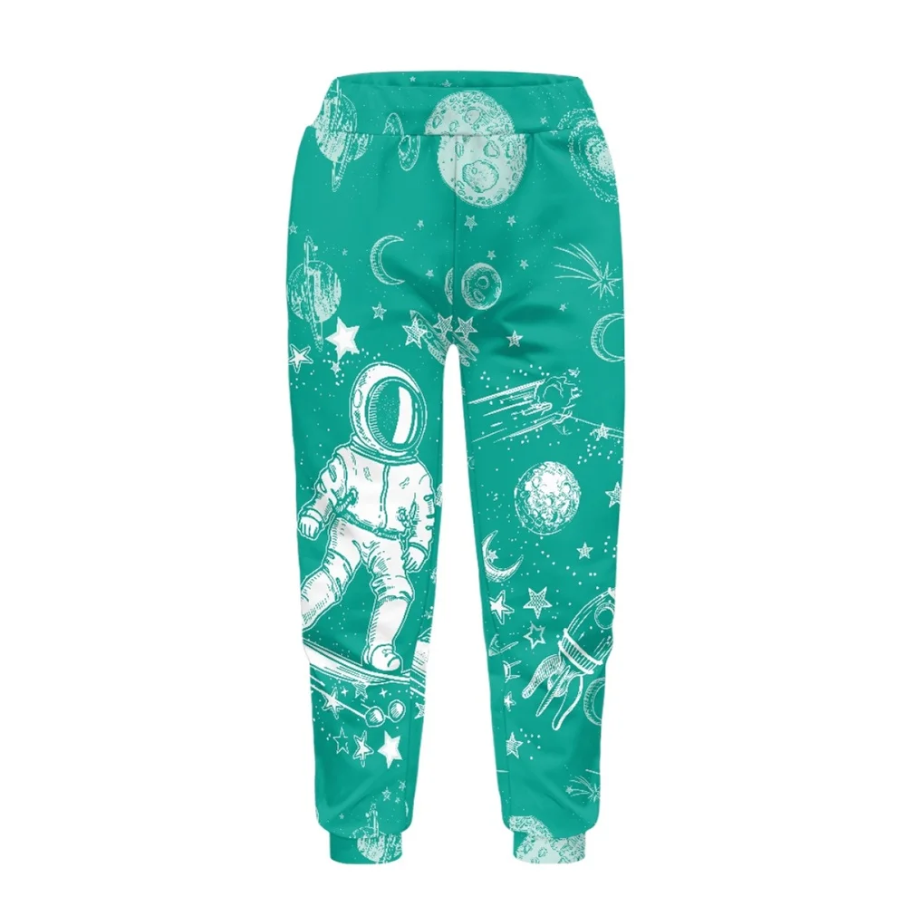 Youth Winter Youth Basketball Compression Pants Adolescent Space custom logo Cartoon Green Astronaut NASA And Moon sweatpants
