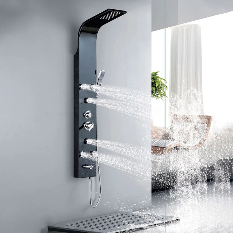 Bathroom Shower Panel Wall Mounted Stainless Steel Waterfall Shower Column Set Tower Massage Body Jets Led Shower Panels