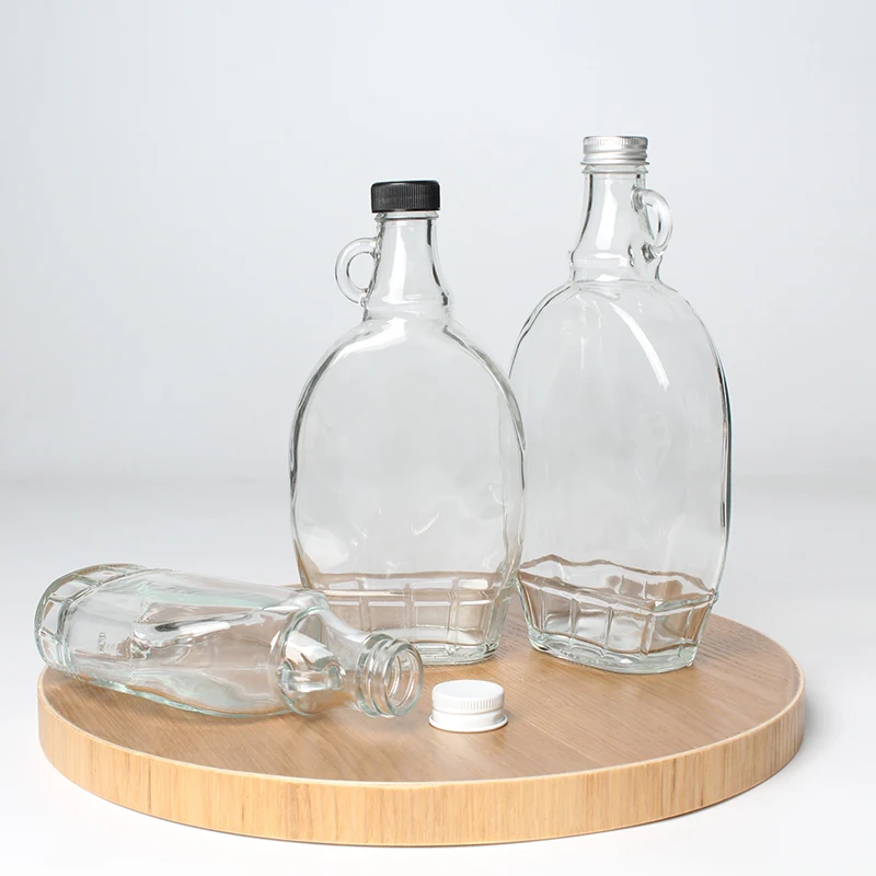 200ml 375ml 500ml Clear beverage wine bottles glass with handle maple syrup bottle