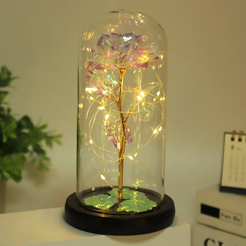 Led Galaxy24k Gold Eternal Rose Light Up Rose Flower Gift Glass Dome Flower Lamp For Home Christmas Decorative Holiday Lighting
