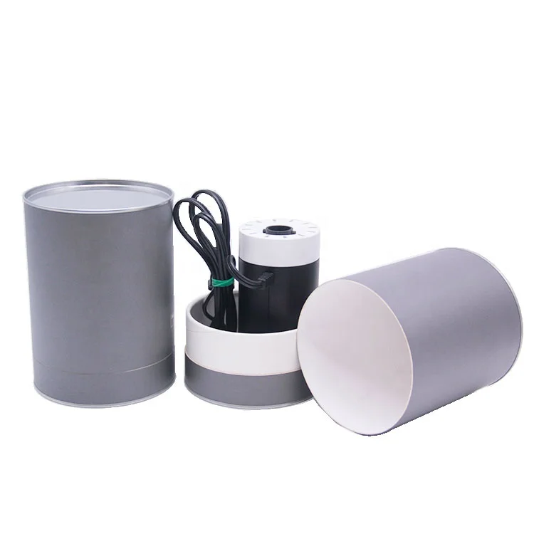 Custom Printed Biodegradable Cardboard Tube Round Electronic Product Box Cylindrical Tube Paper Jar With Metal Bottom
