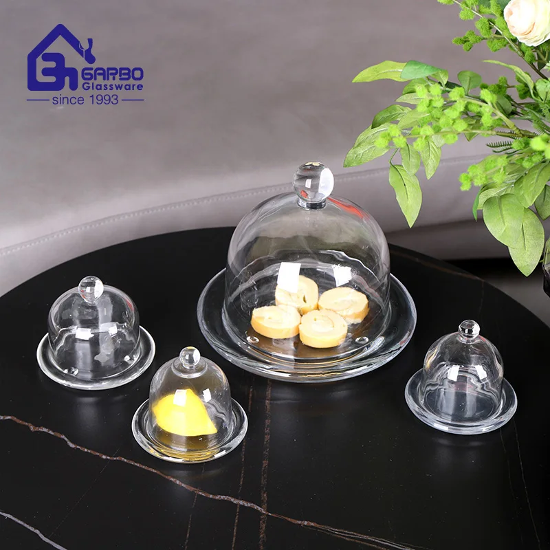 Wholesale Clear Style Candy Jar Glass Fruit Plate Dessert Plate Cake Serving Plate With Dome For Tableware Kitchen Storage