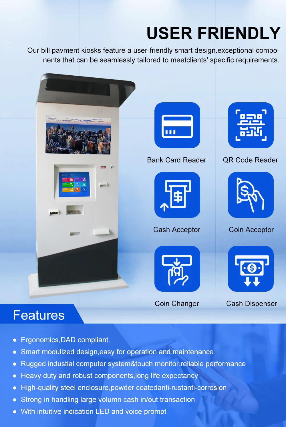 Coin Operated Dual Screen Coin Dispenser Ticket Vending Outdoor Kiosk Machine Card Dispenser Cash Payment Outdoor Kiosk