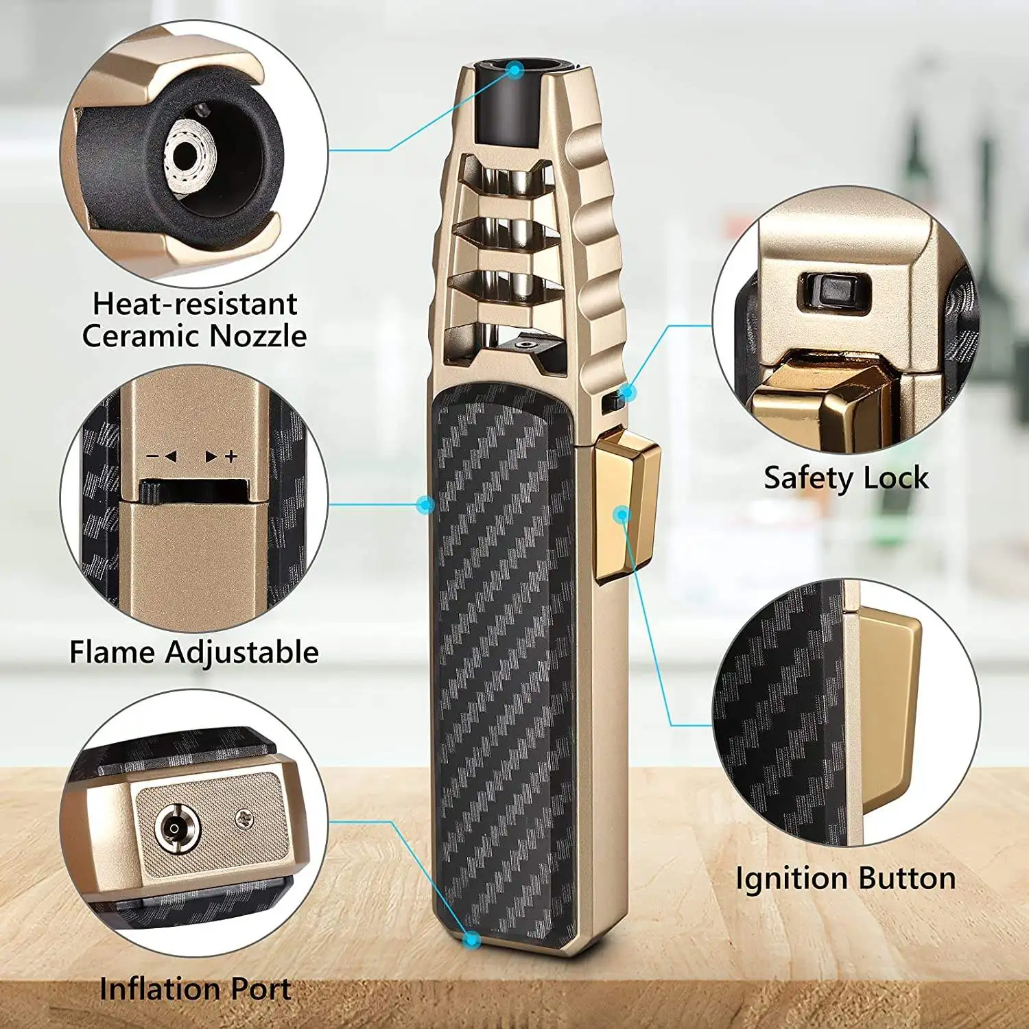 Refillable Kitchen Cooking Lighter Torch Windproof Adjustable Jet Windproof Gas Lighter for Cigar Shipping Forwarder