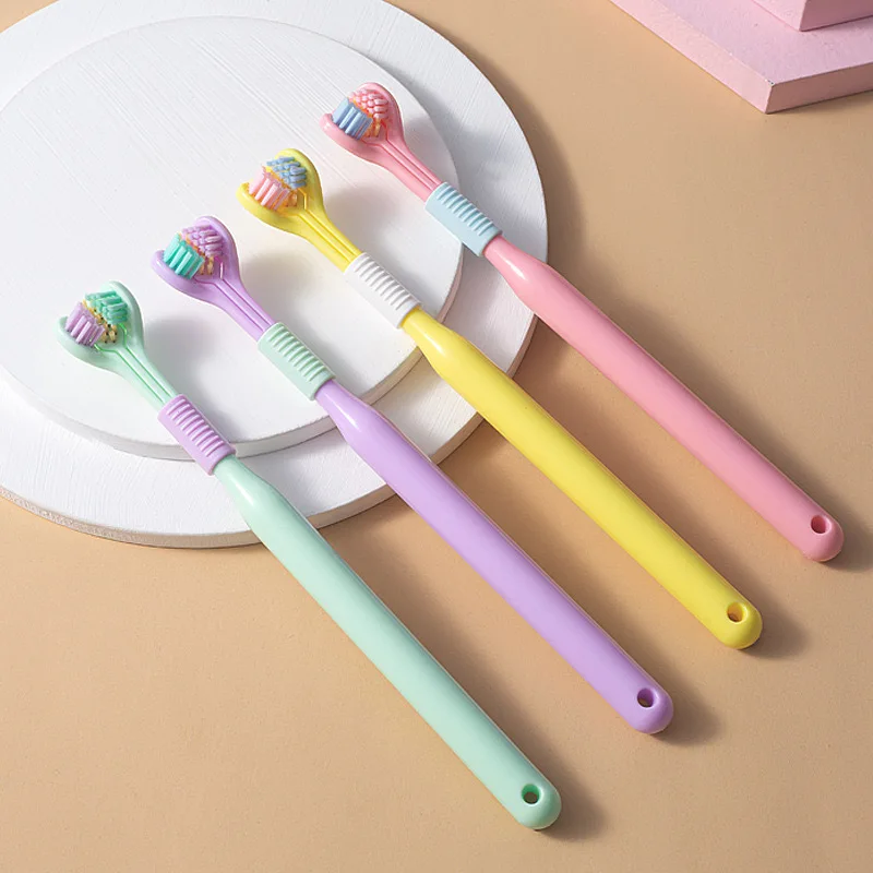 Wholesale 3D Autism Toothbrush with 3-sided Three Bristle Travel Plastic Case for kids adult baby Teeth and Gum Care Cleaning