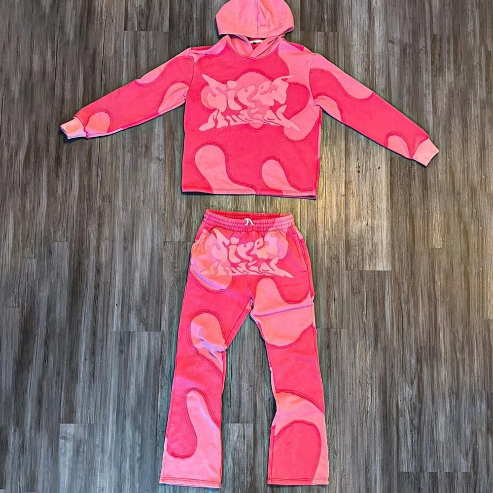 custom Hoodie and Jogger Set Applique embroidery Streetwear Cotton French Terry Hoodie Cropped Sweatpants and Hoodie Set