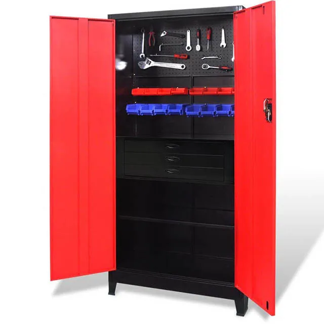 
Customized Garage Workshop Car Storage Metal Tool Cabinet, Cupboard 2 doors 3 Drawers with Pegboard Rack 