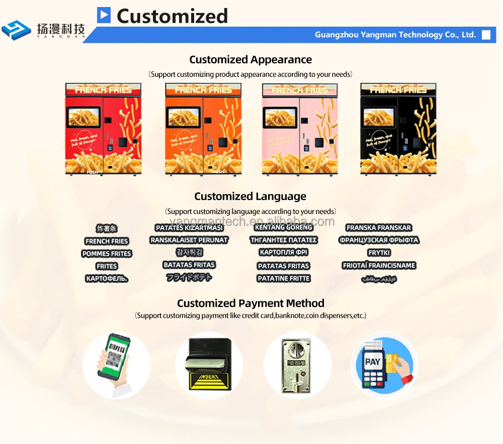 Touch Screen French Fries Vending Machine Fully Automatic Hot Food Fry Vending Machine