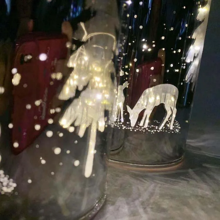 Led glass Light Box House Christmas Tree Star Deer Ornaments Lamp Cabin Pendant Xmas Gift Decor