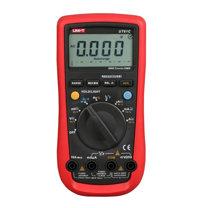 UNI-T UT61C Digital Multimeters AC 1000V RS232 PC Connect Data Calculate Diode LCD Backlight 0.5S Fast Test Temperature