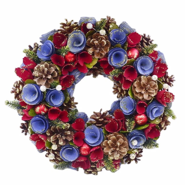 
2020 new arrival hot sale beautiful luxury wall hanging decoration woodroll christmas door wreaths 