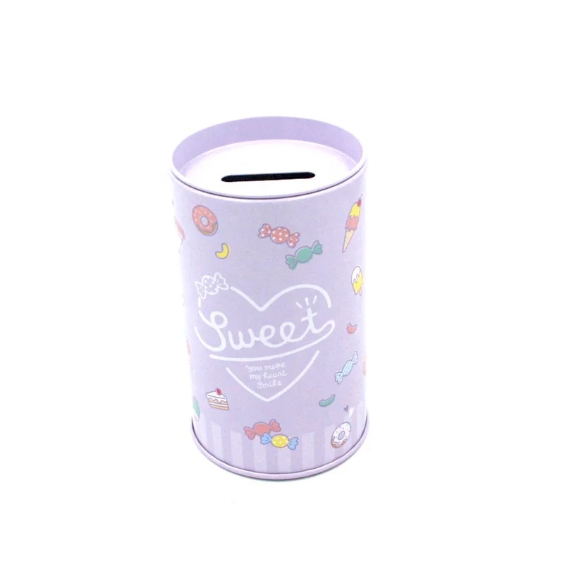 Round Shaped Metal Tin Coin Piggy Bank for Kids,Money Saving Tin Box