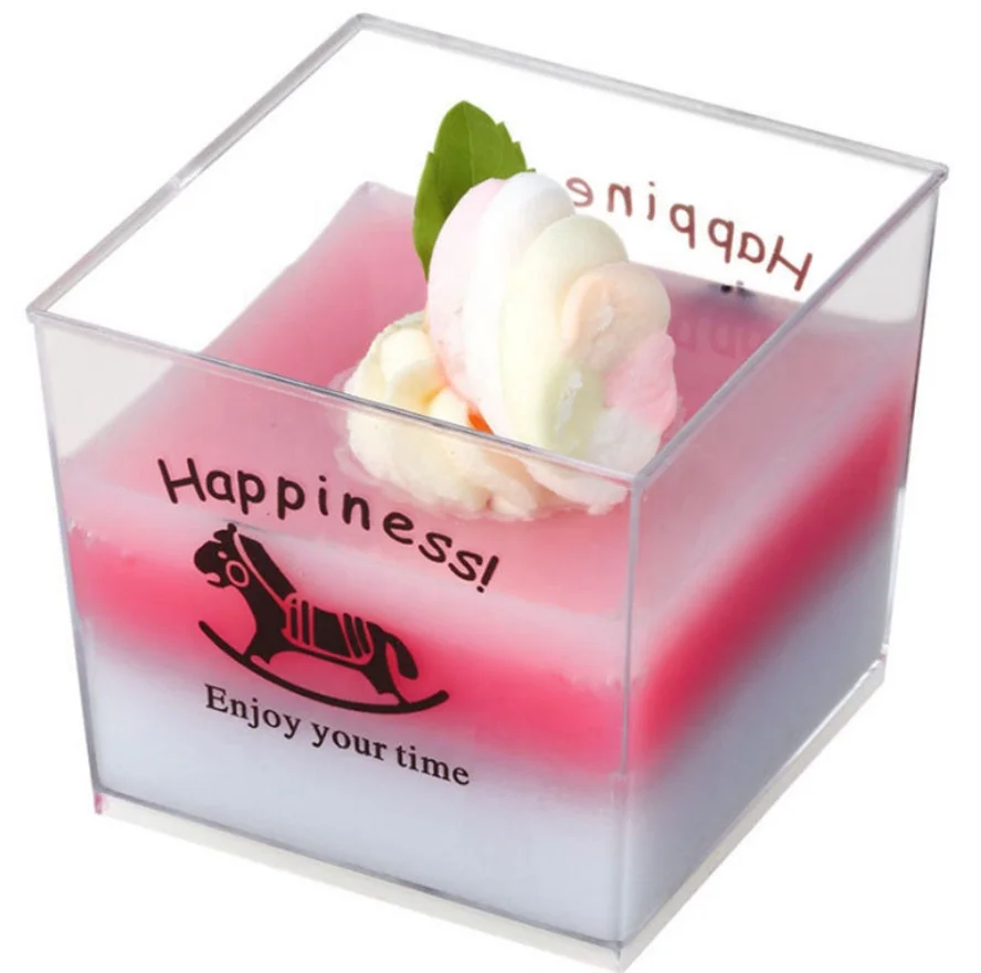 Square Shape 5oz  150ML Jelly Pudding Cups Clear Printed Plastic Ice Cream Mousse Pudding Cups Glass Disposable