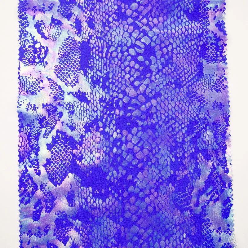 polyester dry fit glitter coated printed snakes skin fabric shinny foil printing spandex 4 way stretch fabric