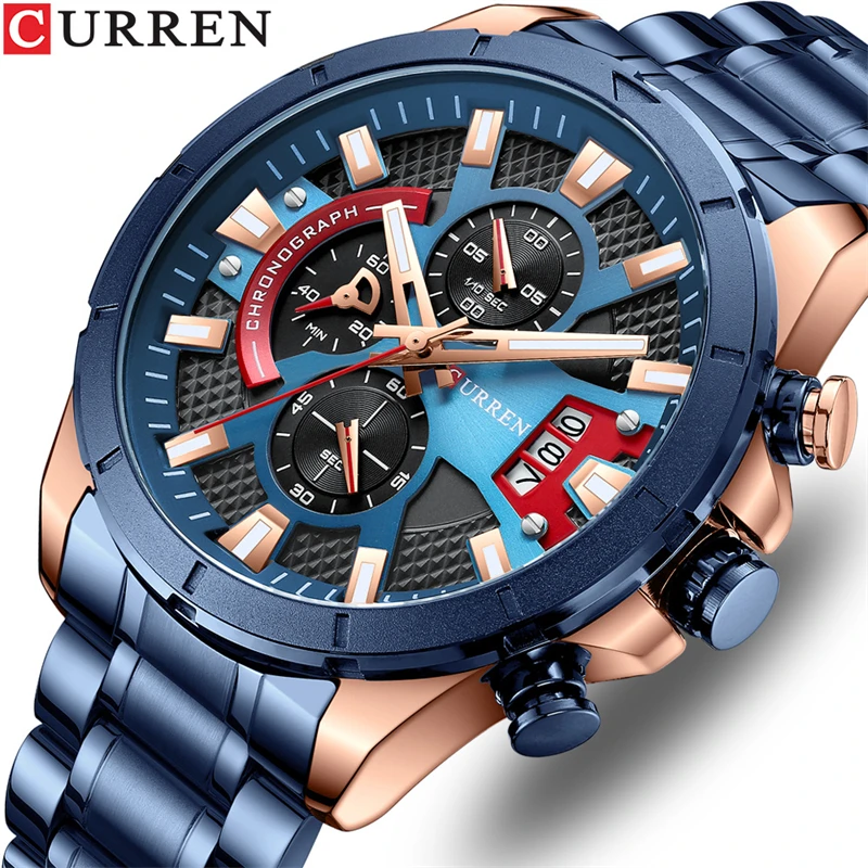 2022 CURREN 8401 New Fashion Wristwatches for Men Casual Luminous Black Watch  with Stainless Steel Band Chorograph Clock