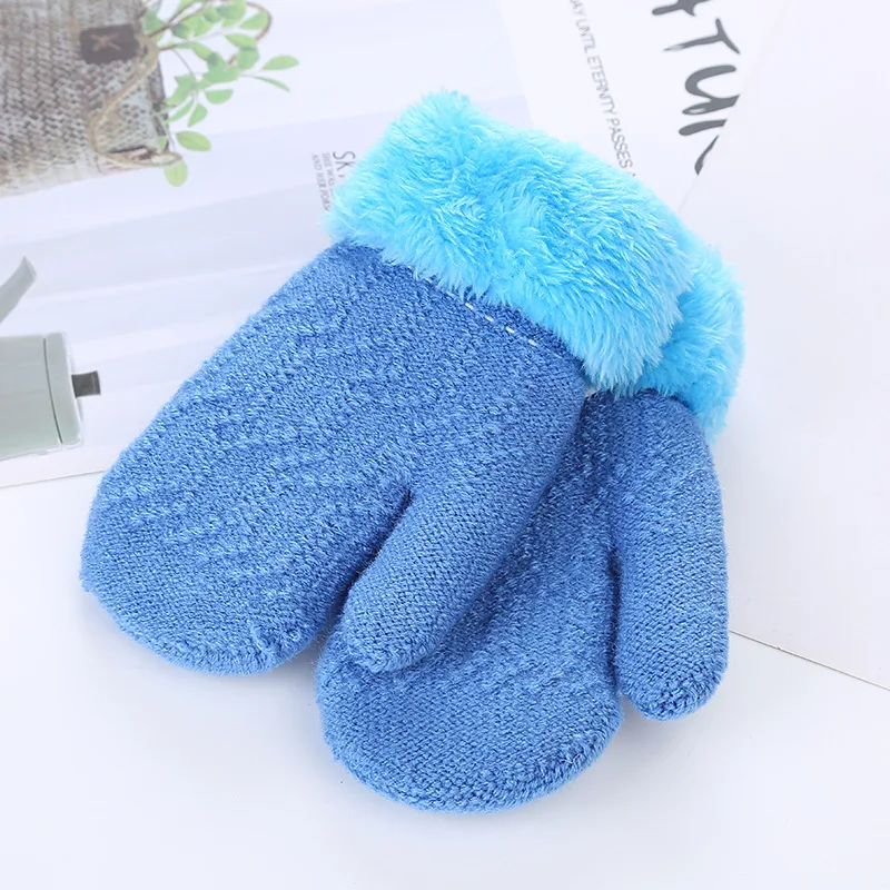 Children Winter Jacquard Thick Plush Gloves Infant Baby Solid Color Gloves