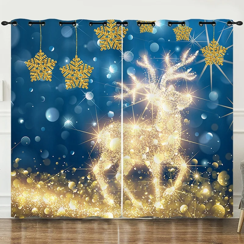 Bindi Ready Made Polyester 3d Digital Printing Thermal Grommet Top Blackout Christmas Curtains for the Living Room