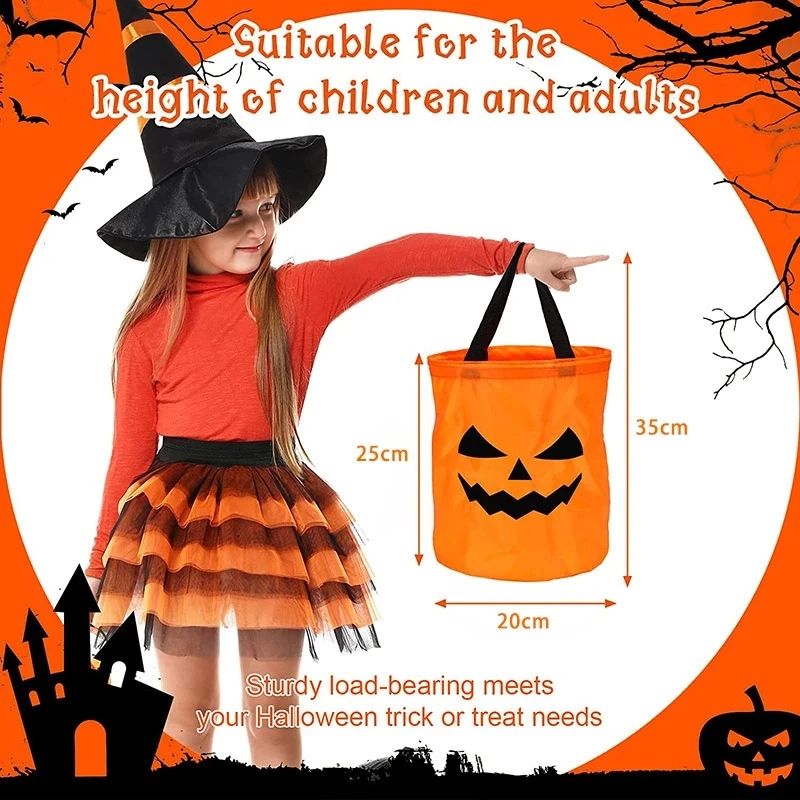 LED Light Trick or Treat Candy Bags Buckets Halloween Spooky Ghost Spider Pumpkin Reusable Felt cloth Candy Bag for kids