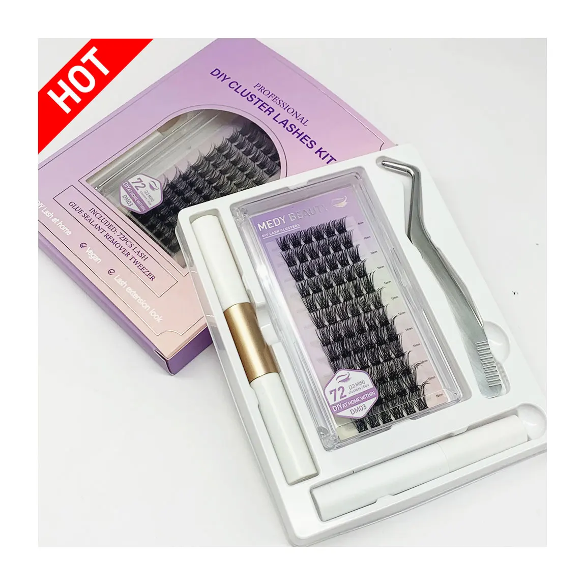 Wholesale C D Curl Pre Cut Segment Eyelashes Diy Lash Extension Kit Pre Cut Volume Cluster With Bond And Seal And Remover