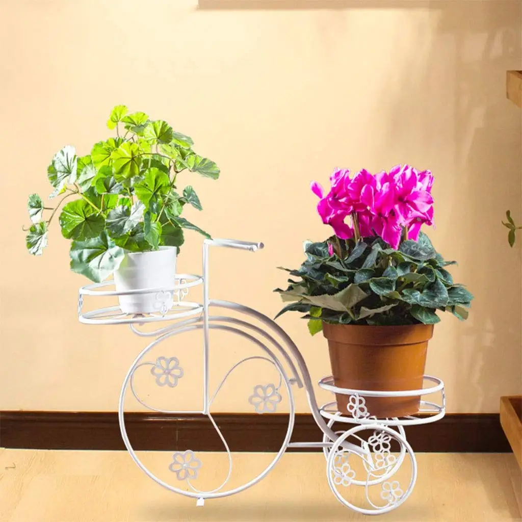 European 2 Layer Floor Standing metal Bicycle design plant stand Home Garden Decor Wrought Iron flower pot rack