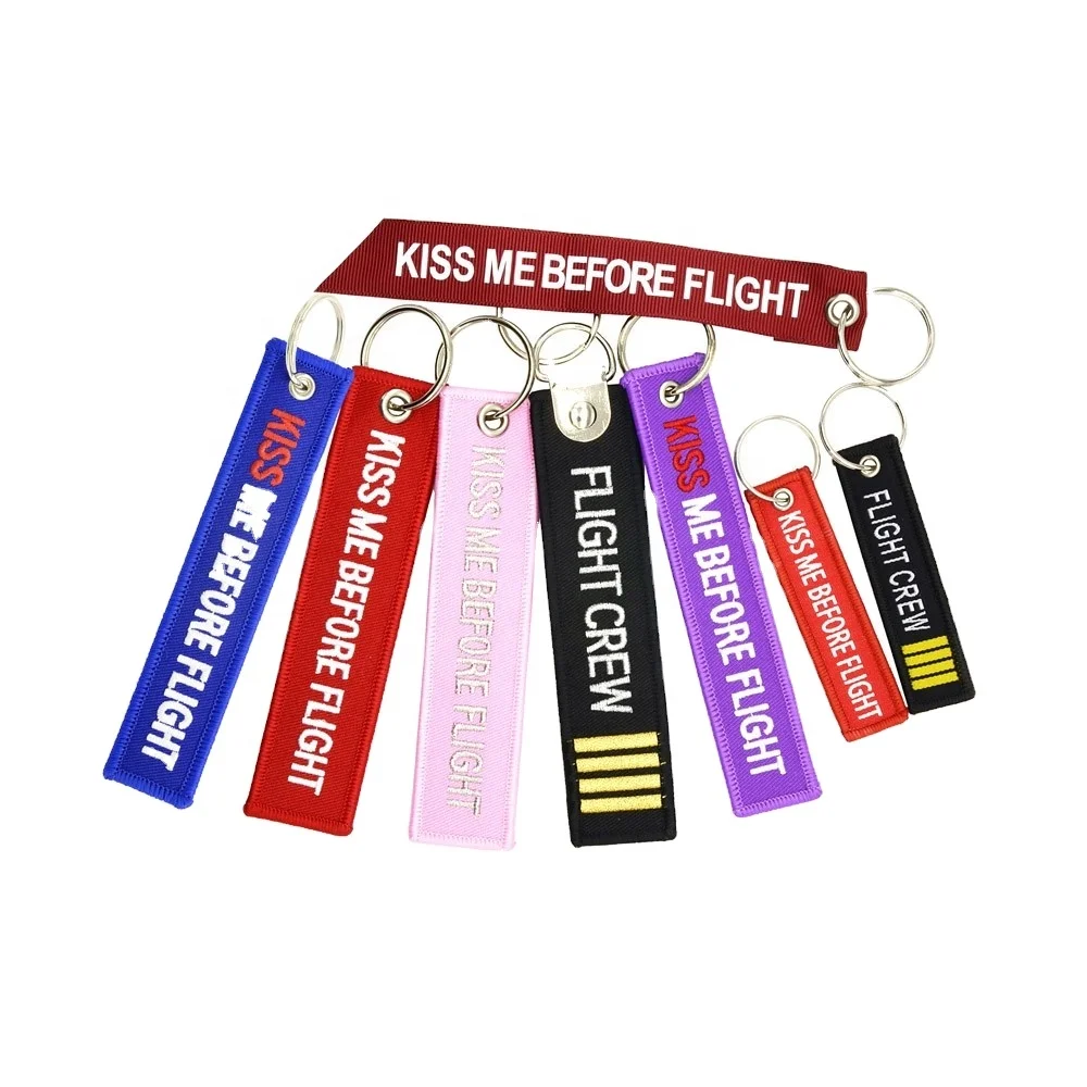Hot Selling  Kiss Me Keychain Aviation Gift Flight Crew Embroidery Key Chain Tag Key Chains