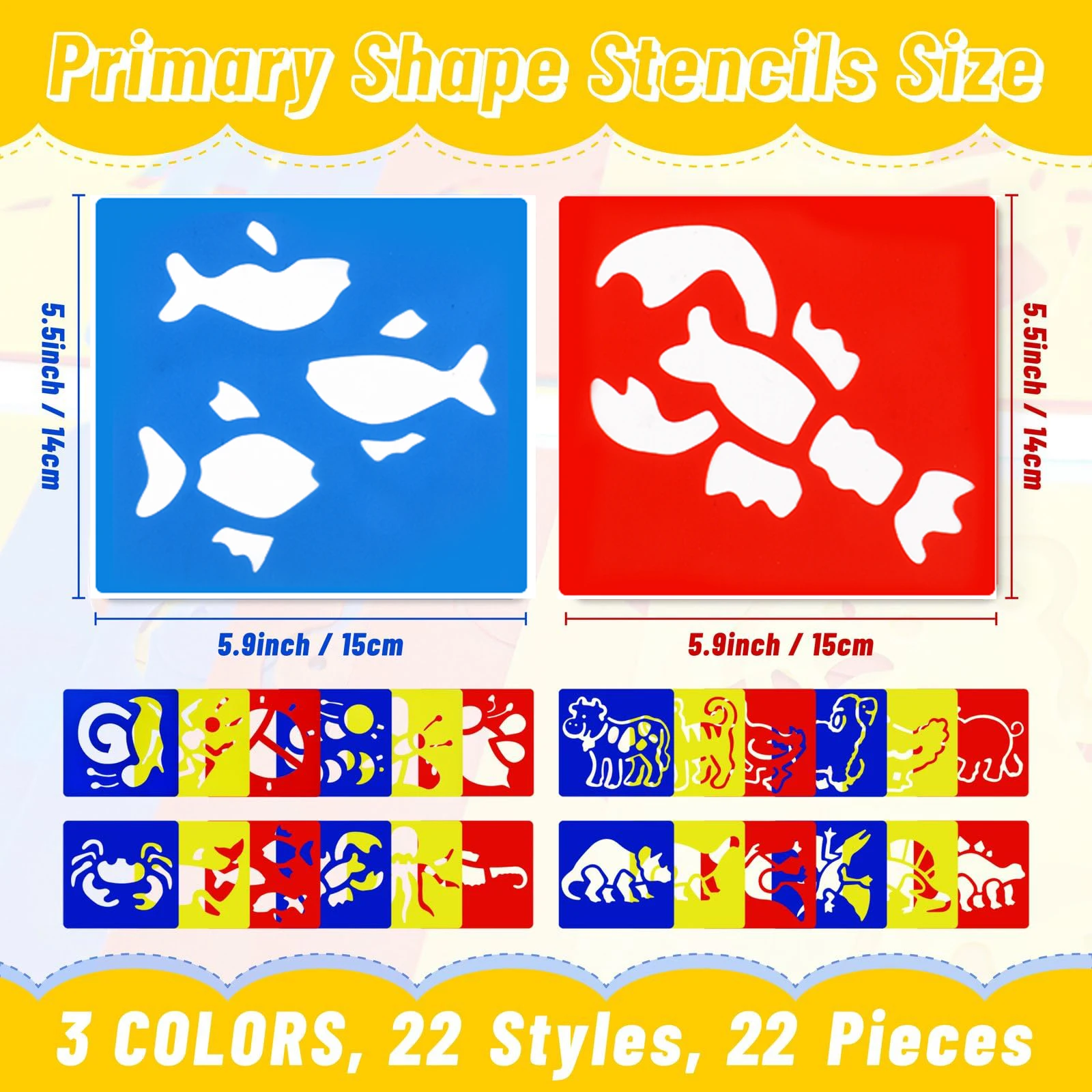 22 Pieces Stencils For Kids 5.9 X 5.5 Inches Drawing Stencils Chalk Stencils Large Washable Animal Themed Template For Kids