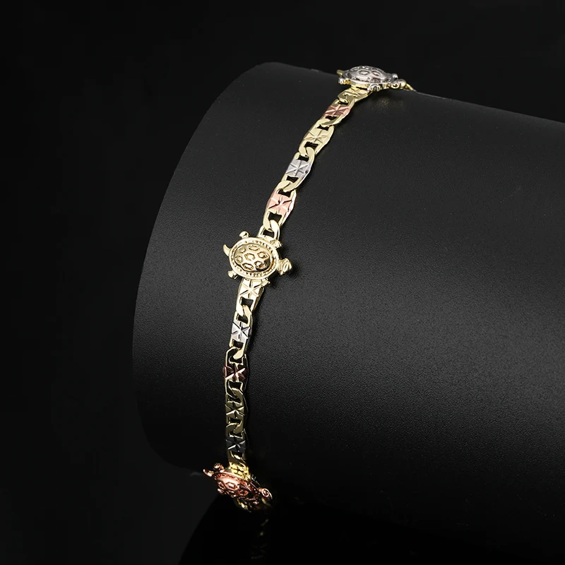 
Oro laminado 14k Tricolor women gold Tortoise bracelet Religious bracelet 