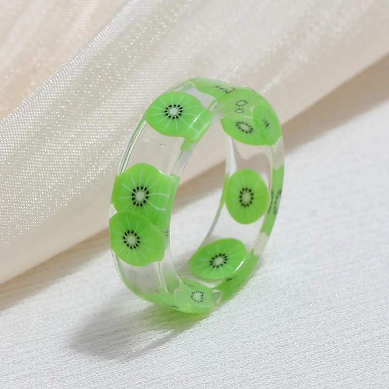 Amazon Hot Sale Korean Style Cheap Price Simple Rings Fashion Summer Cute Girl Acrylic Resin Fruit Ring