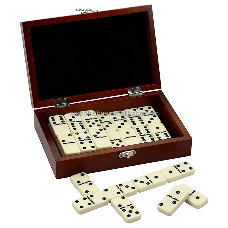 Samding Ivory Domino Sets 28Pcs Wooden Customs Printed Domino Set Domino Wooden Box